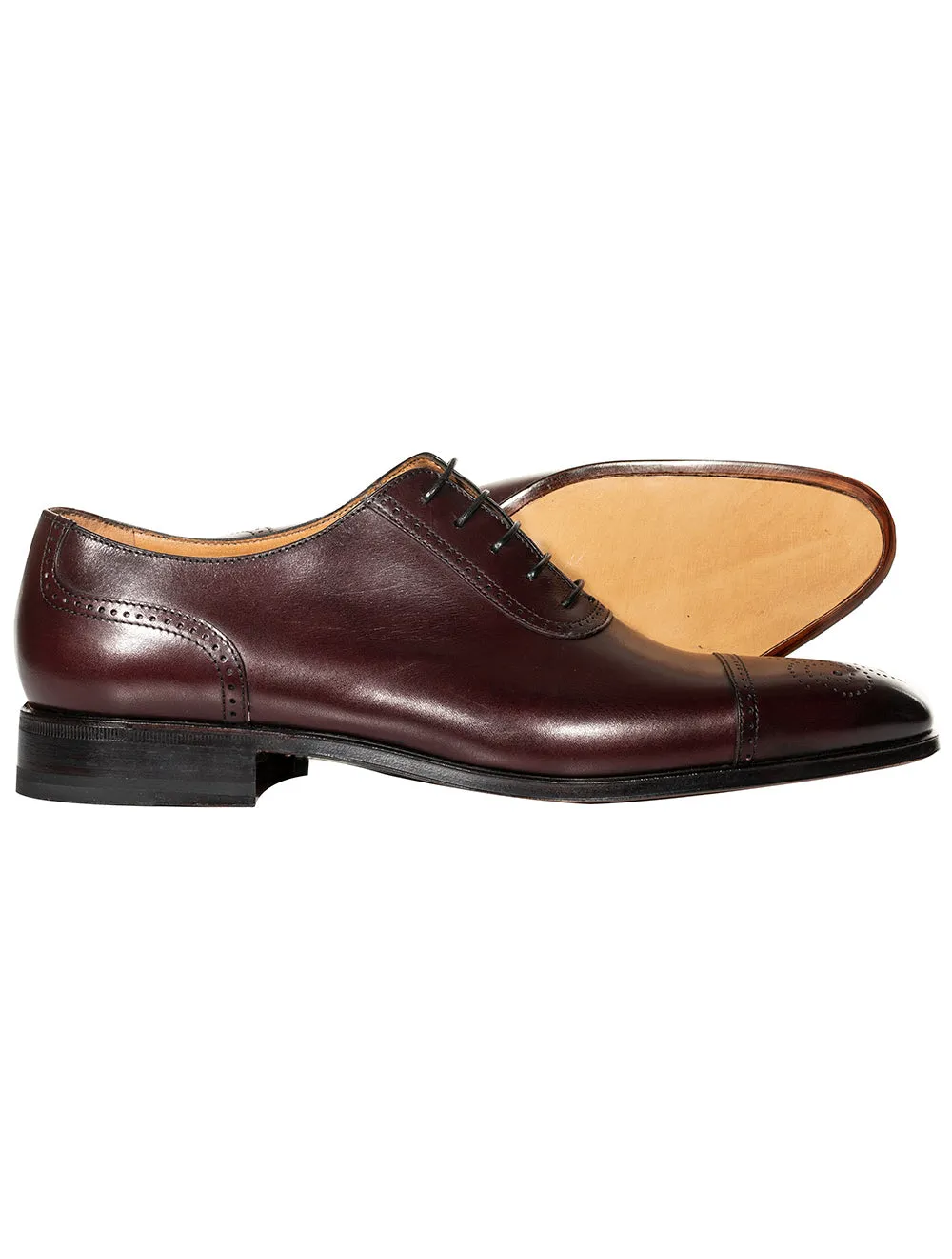 Leather Toe Cap Shoes Burgundy