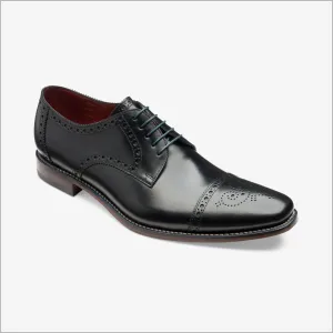 Loake Foley Black Leather Semi Brogue Derby Shoe--