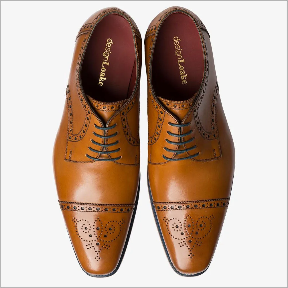 Loake Foley Tan Leather Semi Brogue Derby Shoe--