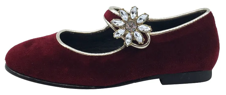 Luccini Girl's Mary Jane with Jewelry Accent (Burgundy)