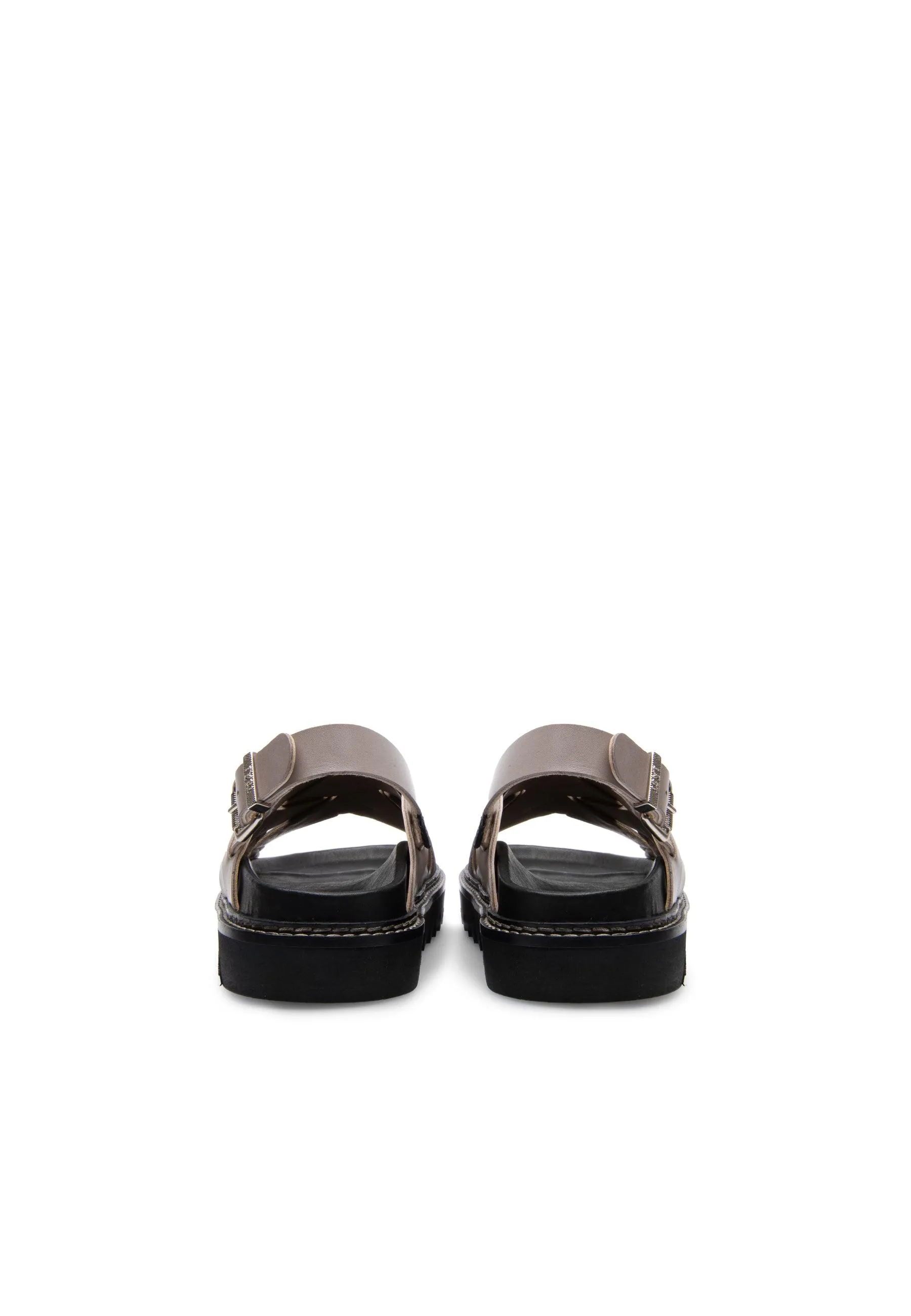 Maggie Taupe Leather Chunky Sandals