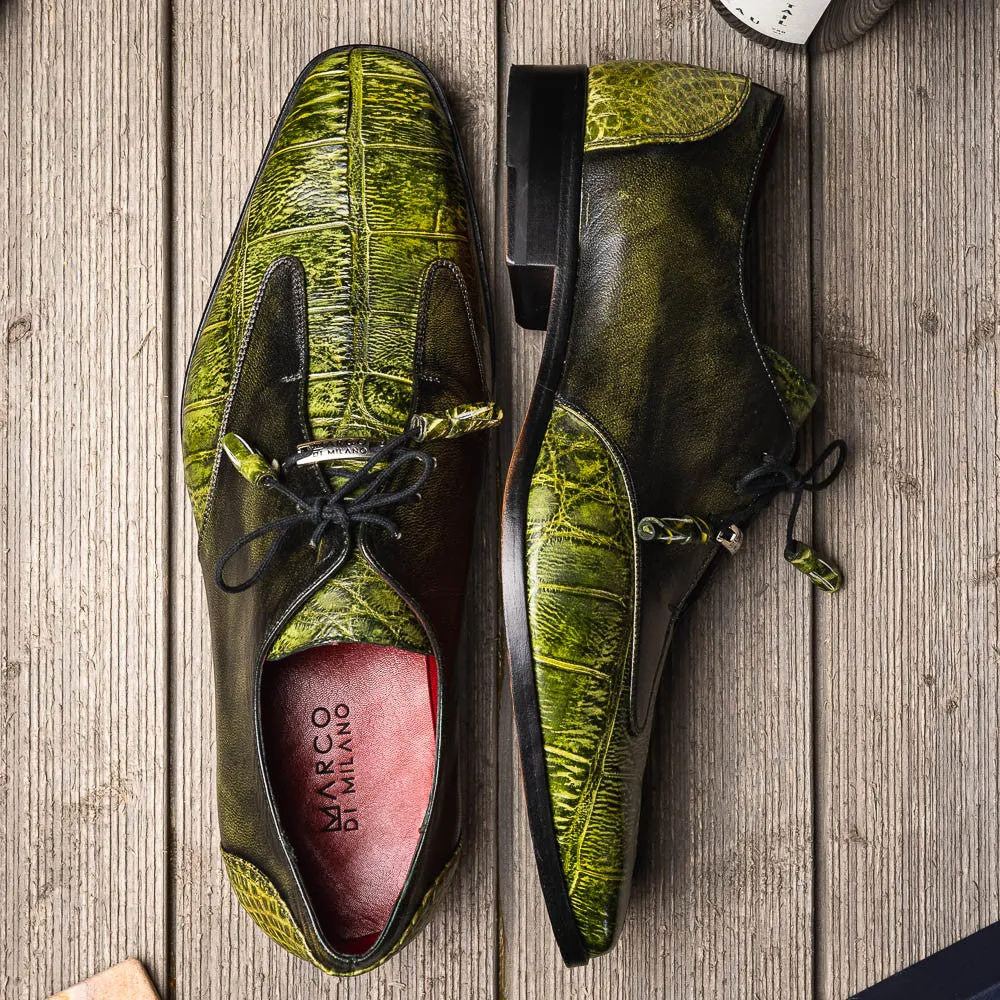 Marco Di Milano Anzio Derby Green Alligator And Calfskin Shoes