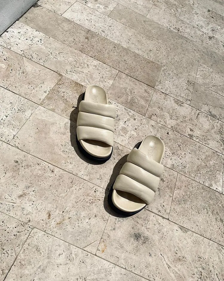 Marley Off White Leather Puffy Sandals