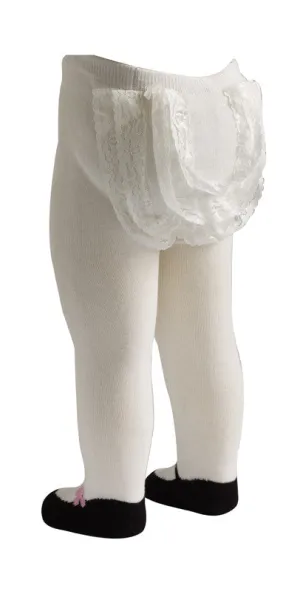 Mary Jane Lacy Baby Tights in White