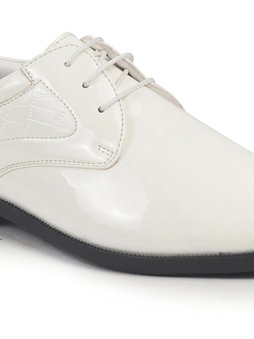 Men White Patent Leather Party Formal Embossed Office Lace Up Derby Shoes|Classic Comfort Shoes