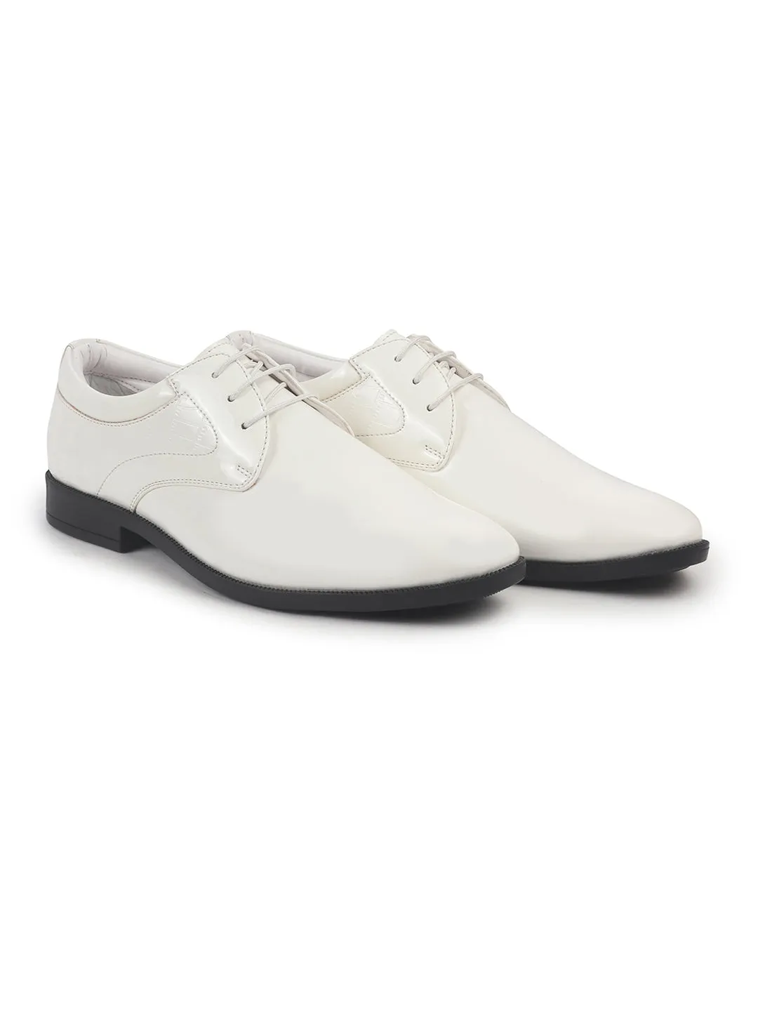 Men White Patent Leather Party Formal Embossed Office Lace Up Derby Shoes|Classic Comfort Shoes