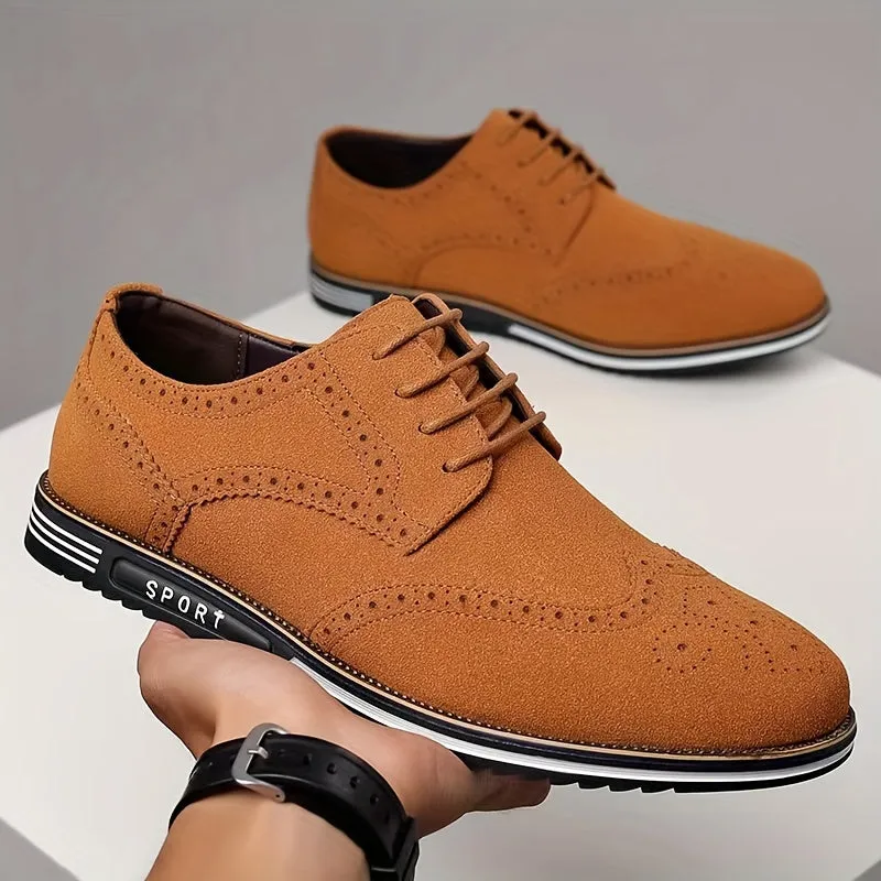 Men's Brogue Wingtip Derby Shoes, Lace-up Front Dress Shoes For Men Office Business Formal, Black Tie Optional Events