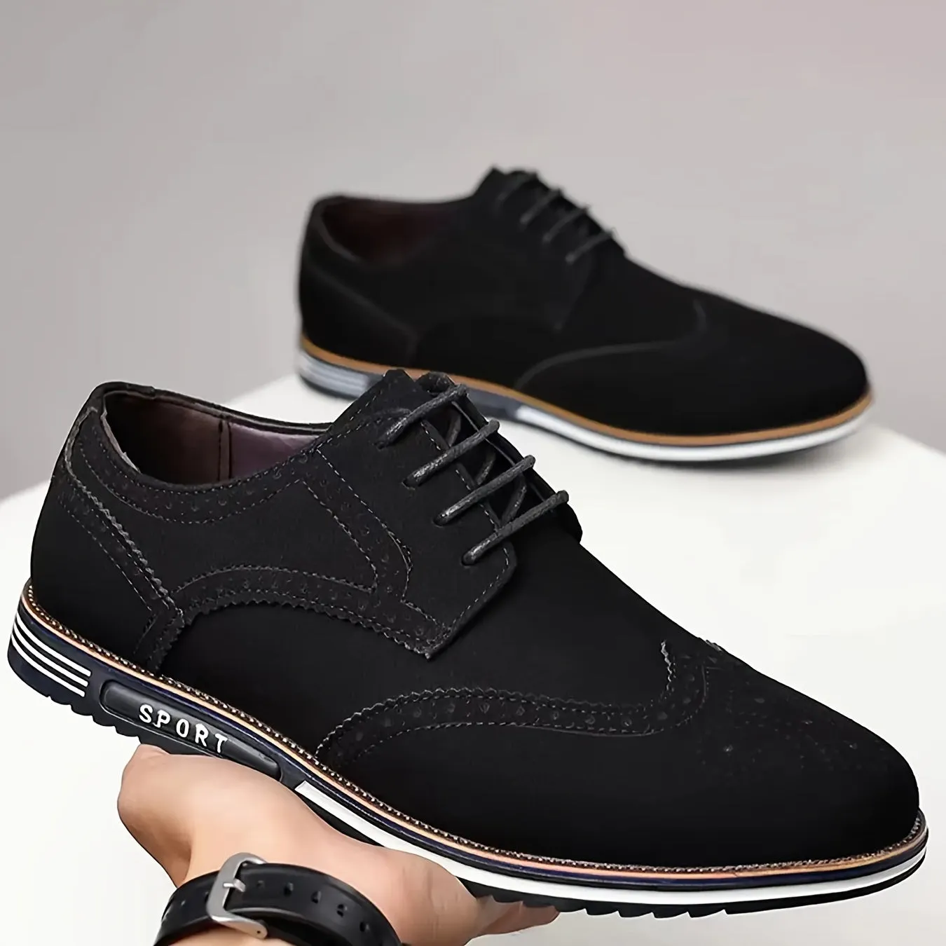 Men's Brogue Wingtip Derby Shoes, Lace-up Front Dress Shoes For Men Office Business Formal, Black Tie Optional Events