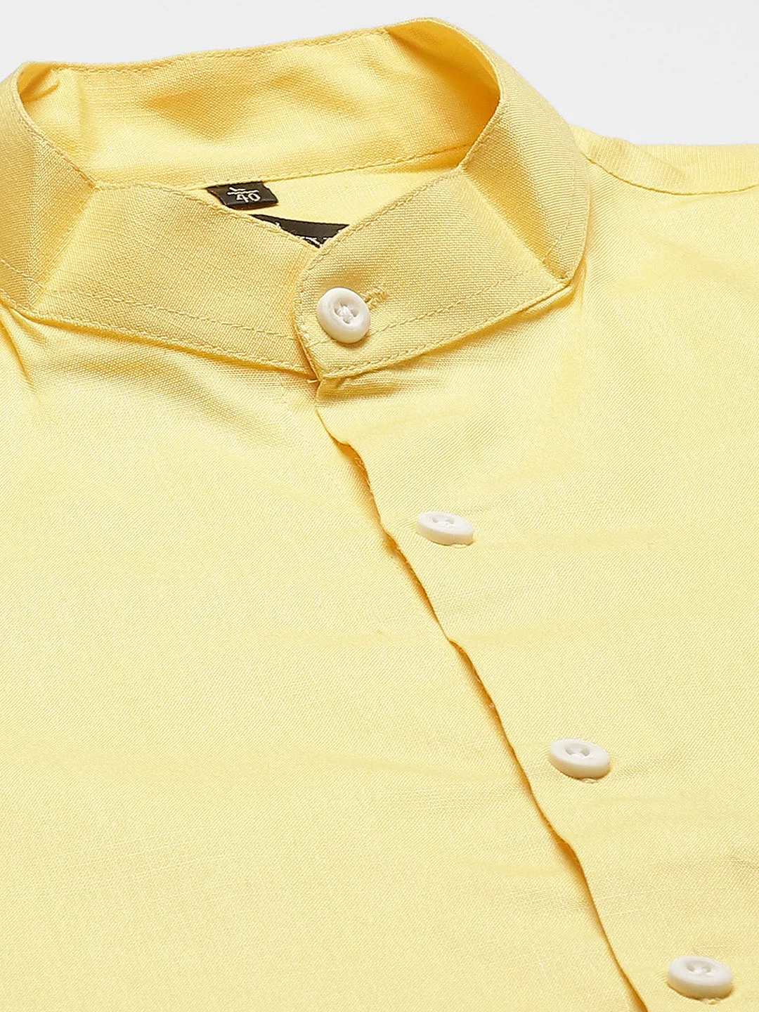 Mens Cotton Linen Lemon Yellow Chinese Collar Shirt - Sojanya