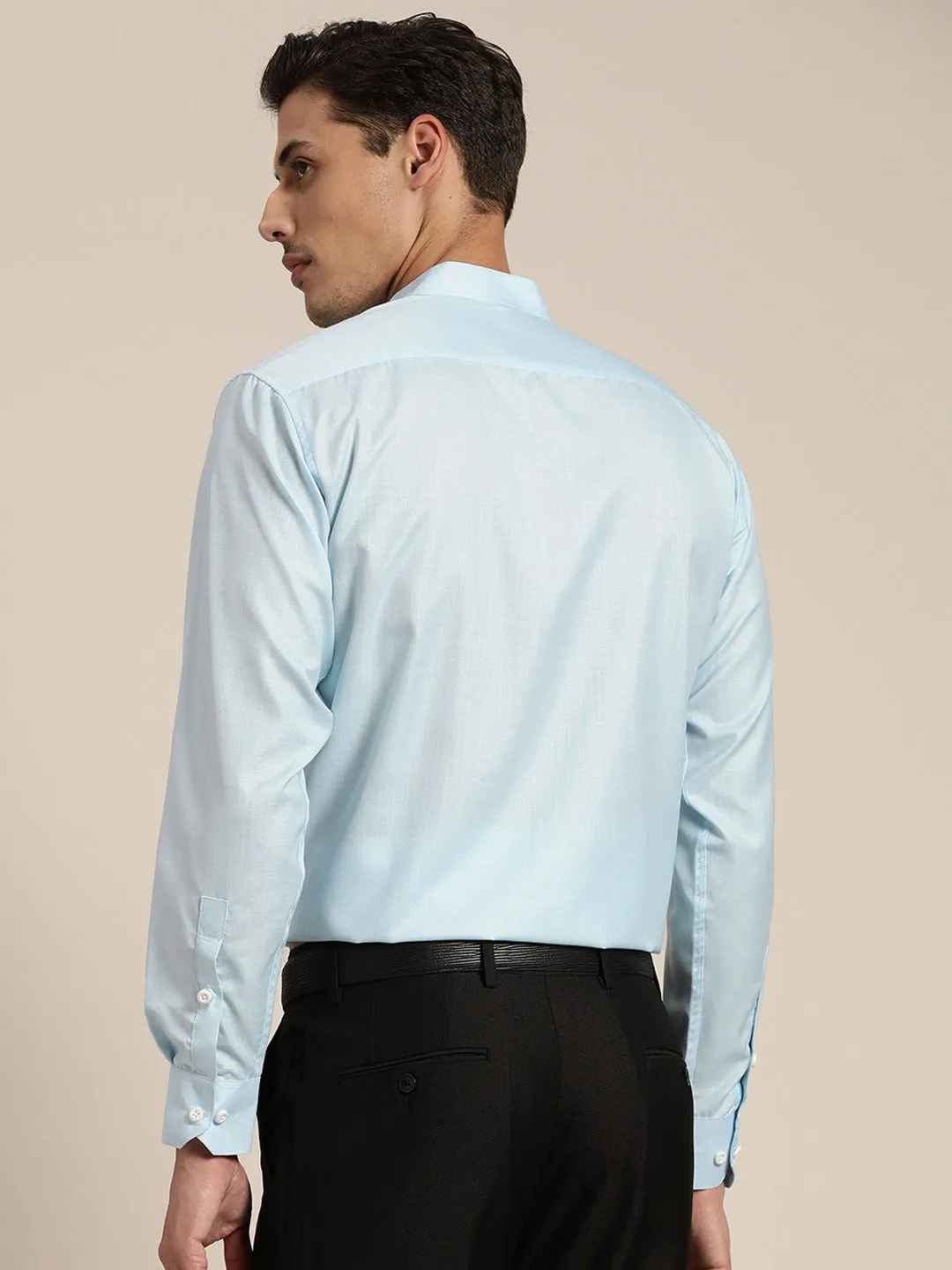 Men's Cotton Sky Blue Chinese Collar Formal Shirt - Sojanya