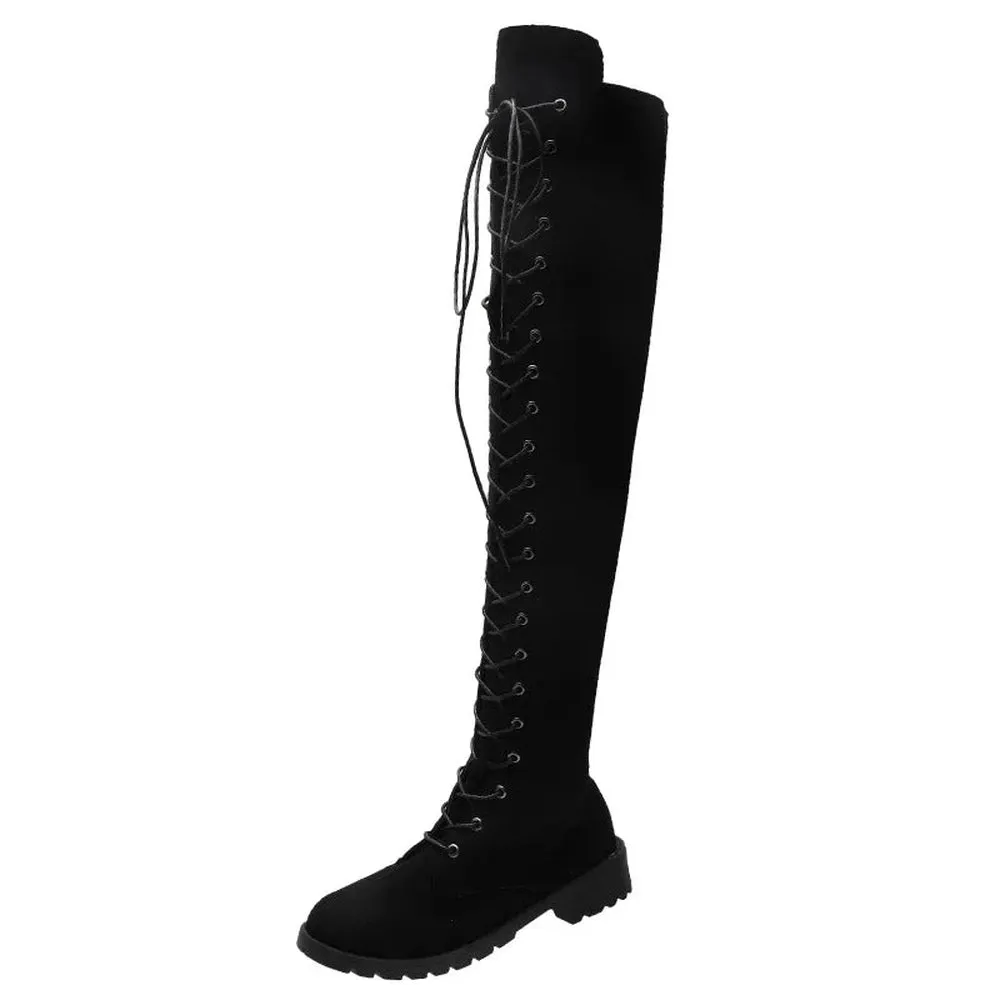 Merendy Blacky Platform Tall Lace-up Over the knee Boots