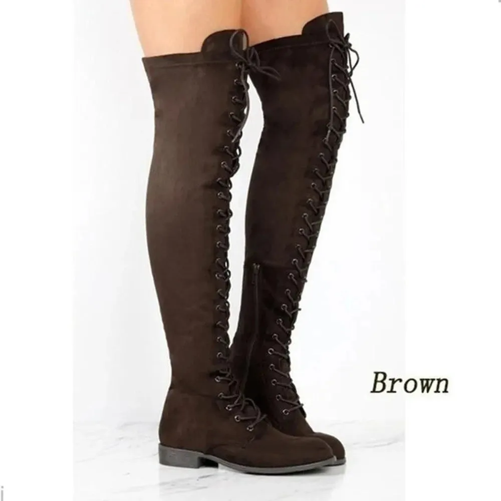 Merendy Blacky Platform Tall Lace-up Over the knee Boots