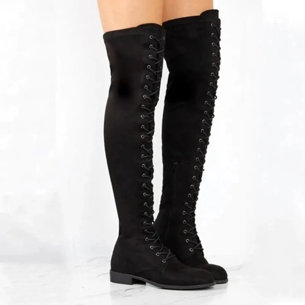 Merendy Blacky Platform Tall Lace-up Over the knee Boots