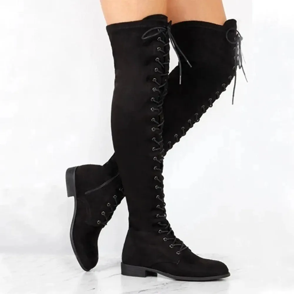 Merendy Blacky Platform Tall Lace-up Over the knee Boots