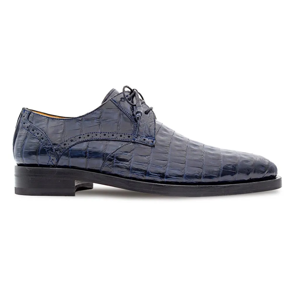 Mezlan Golfo Blue Plain Toe Crocodile Derby Shoes