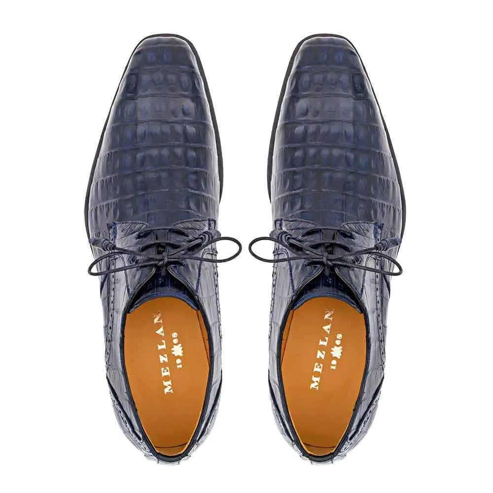 Mezlan Golfo Blue Plain Toe Crocodile Derby Shoes