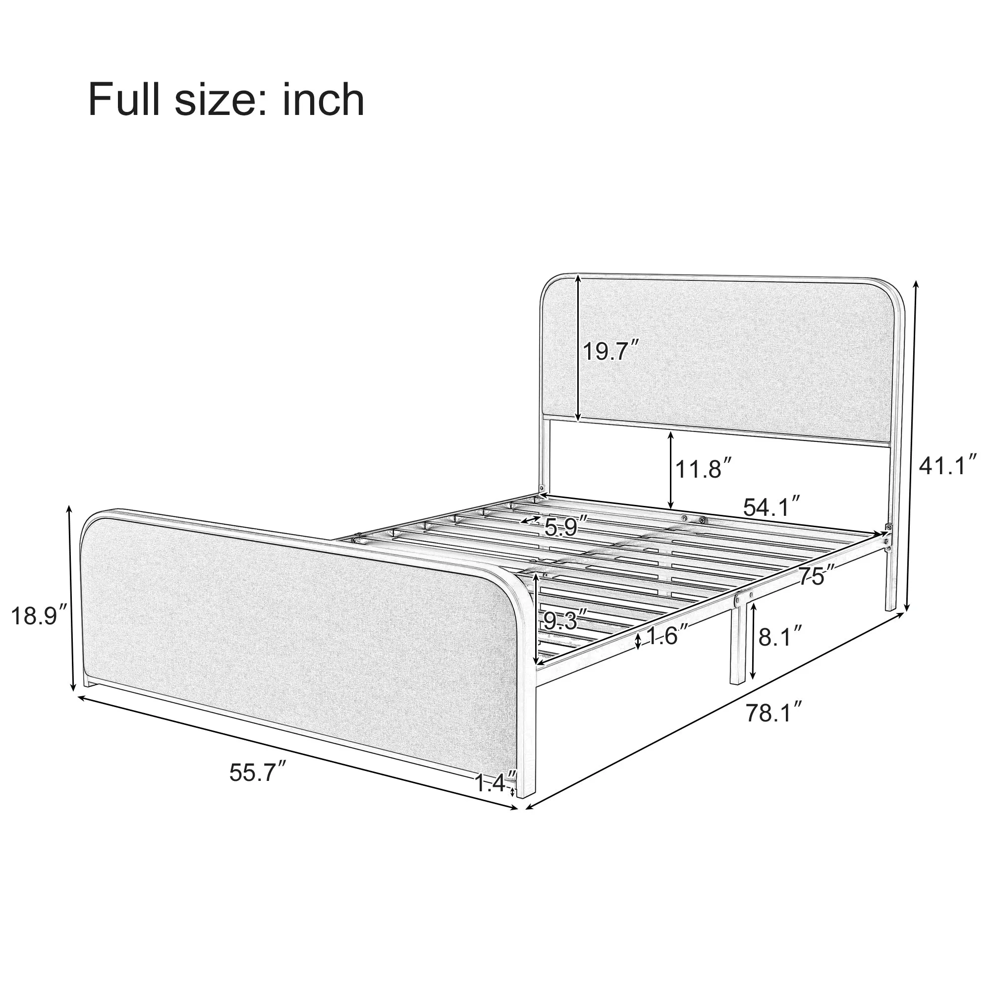 Modern Metal Bed Frame with Curved Upholstered Headboard and Footboard Bed with Under Bed Storage, Heavy Duty Metal Slats, Full Size, Beige