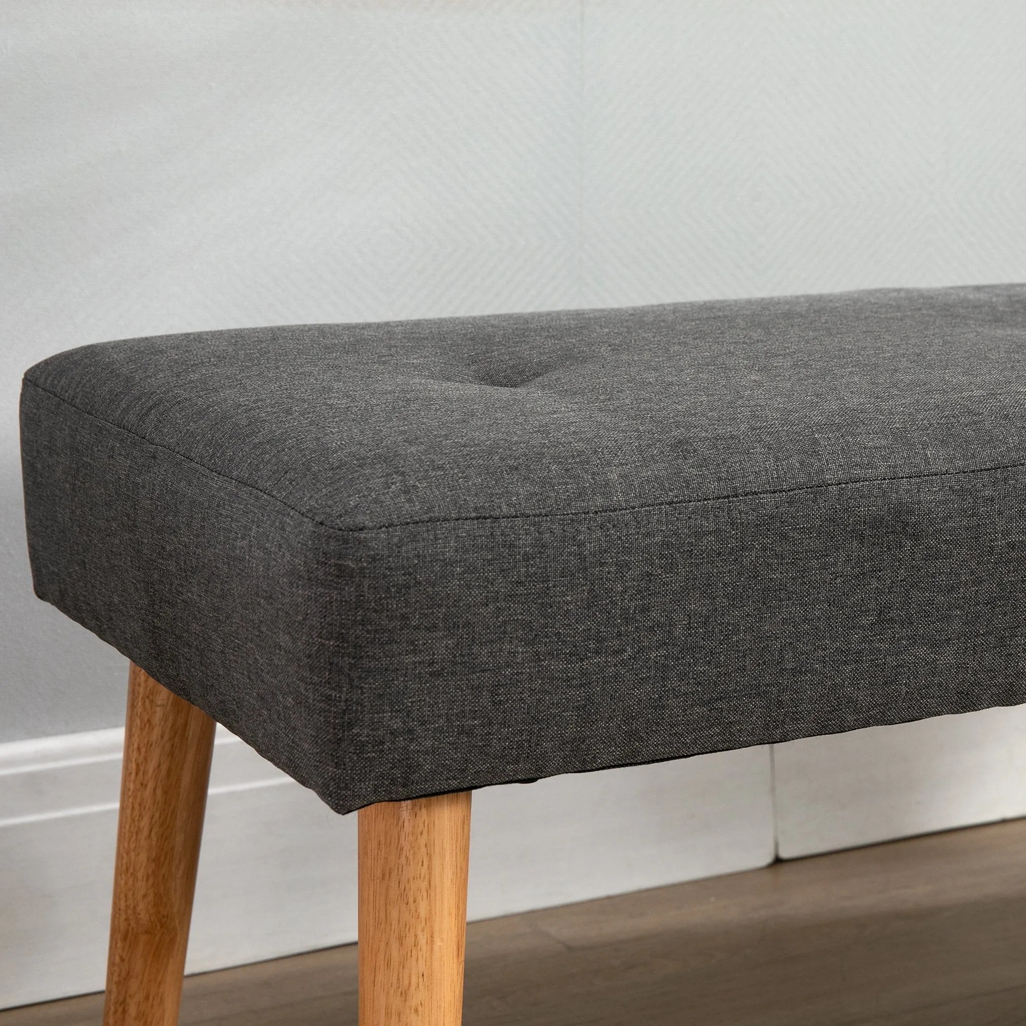 Multifunctional Shoe Bench Tufted Upholstered Ottoman Footstool Linen Fabric for Entryway Living Room Grey Multipurpose Bedroom