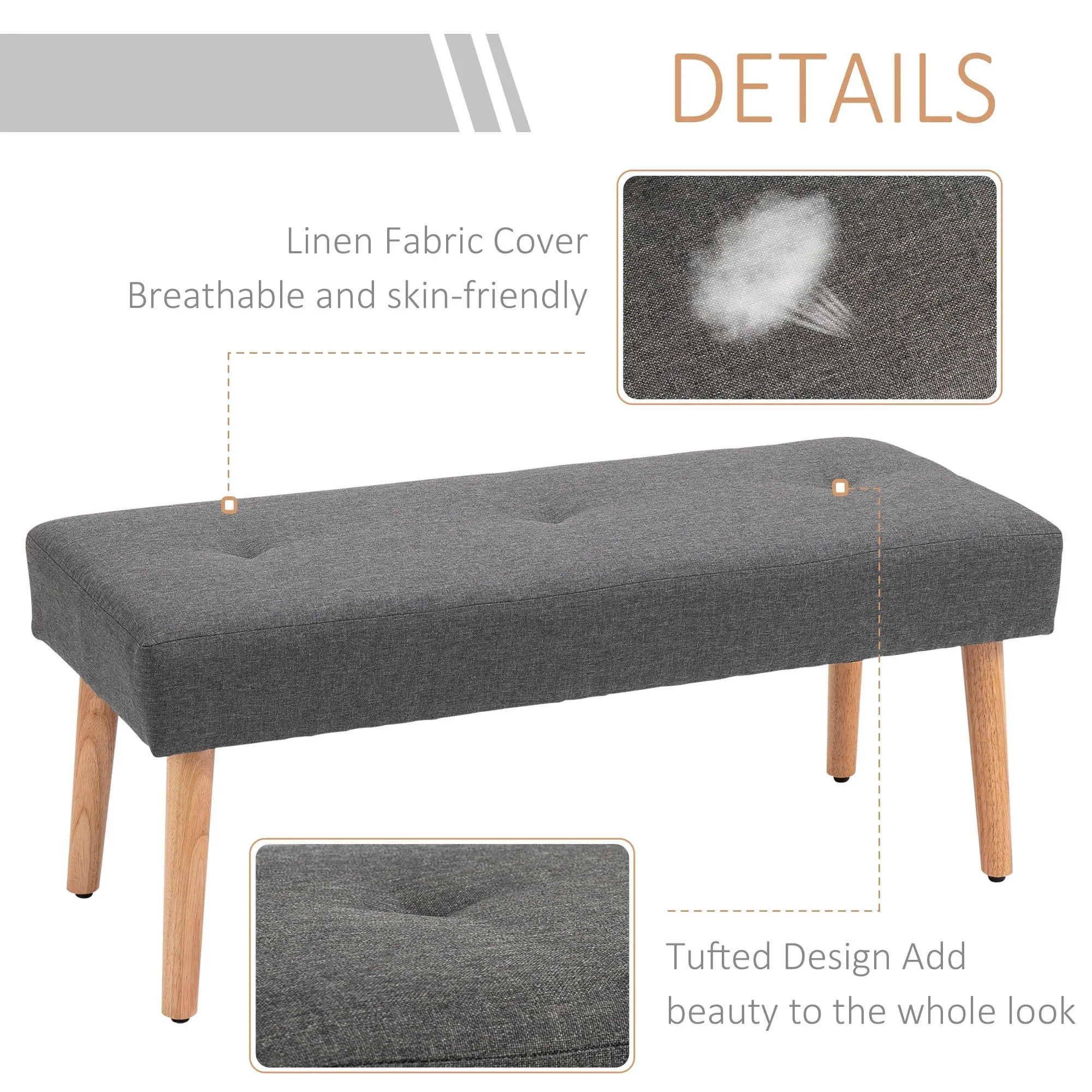 Multifunctional Shoe Bench Tufted Upholstered Ottoman Footstool Linen Fabric for Entryway Living Room Grey Multipurpose Bedroom