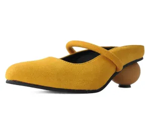 Mustard Faux Suede Ball Heel