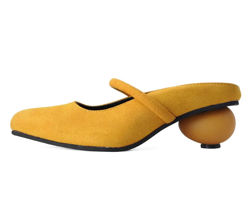 Mustard Faux Suede Ball Heel