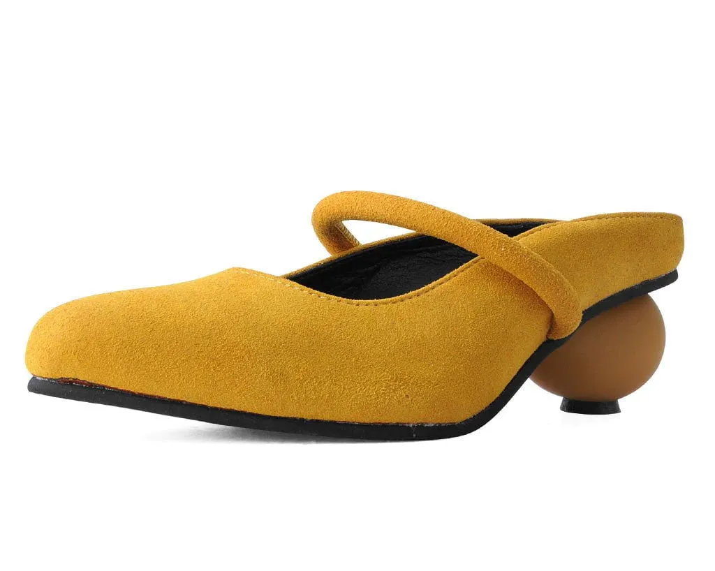 Mustard Faux Suede Ball Heel