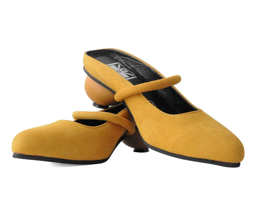 Mustard Faux Suede Ball Heel