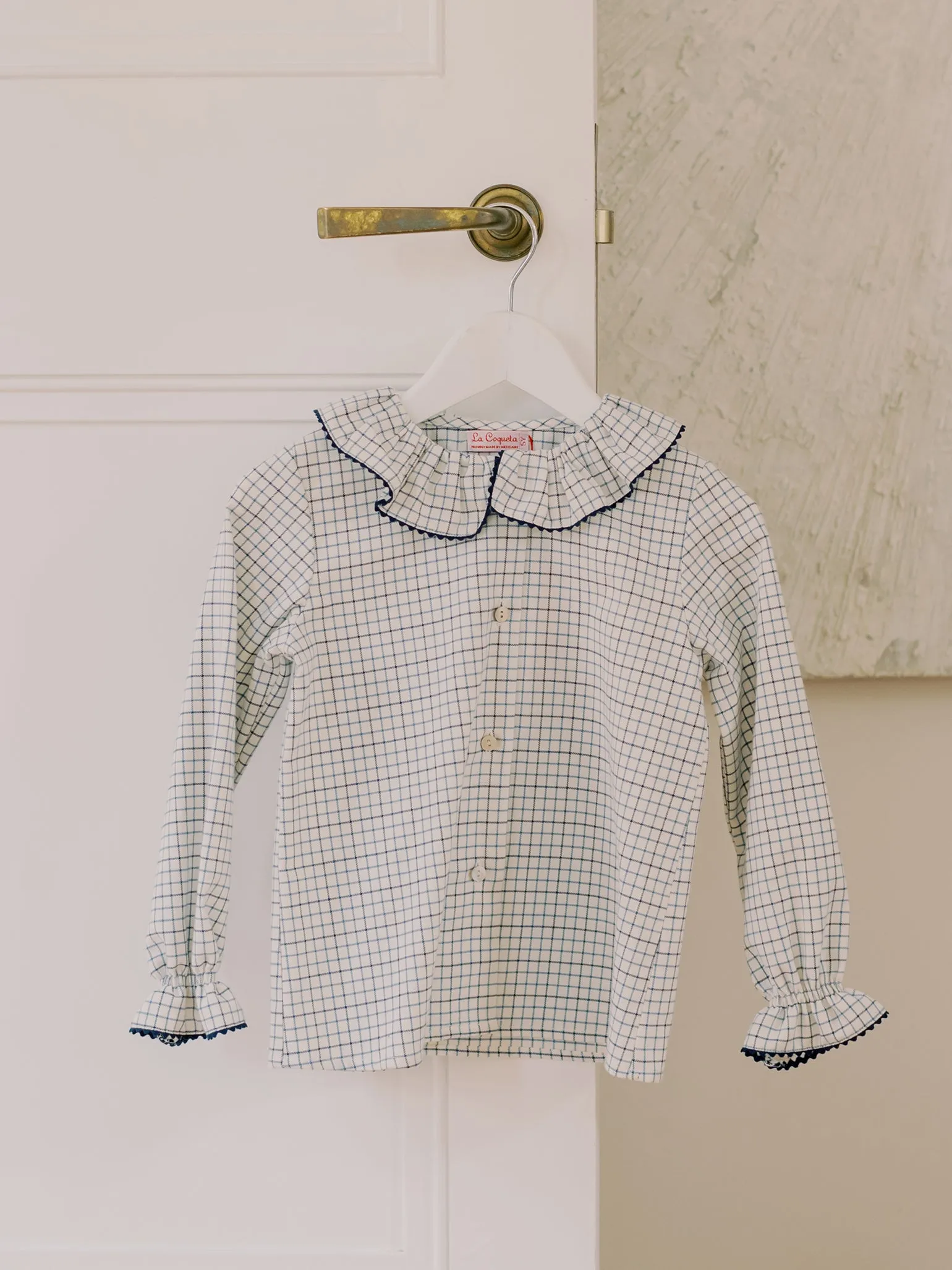 Navy Check Francisca Long Sleeve Girl Shirt