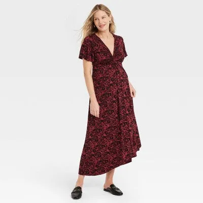 New - Short Sleeve Knit Midi Maternity Dress - Isabel Maternity by Ingrid & Isabel Black Floral S