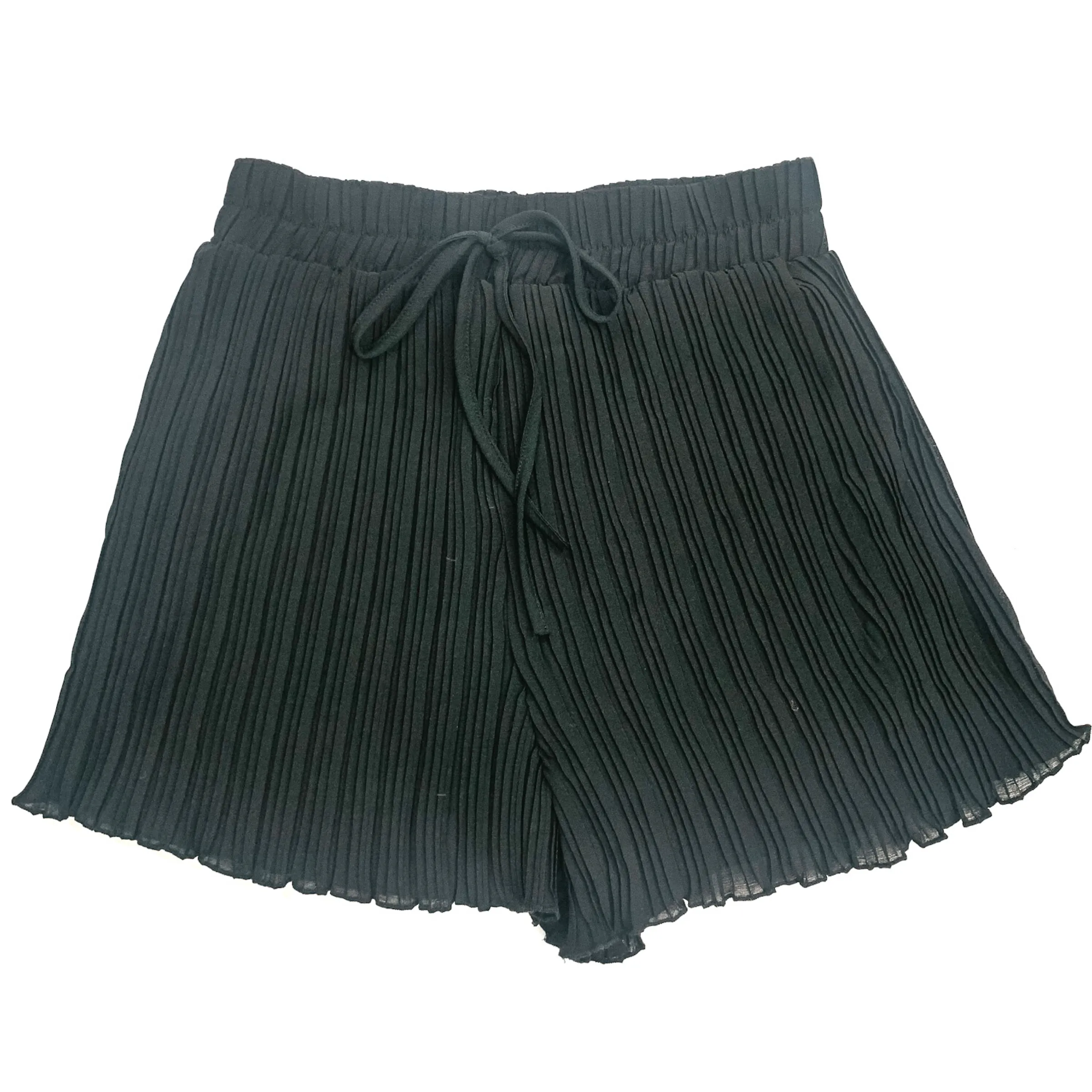 New Years in Malibu Pleated Ruffle Shorts in Black