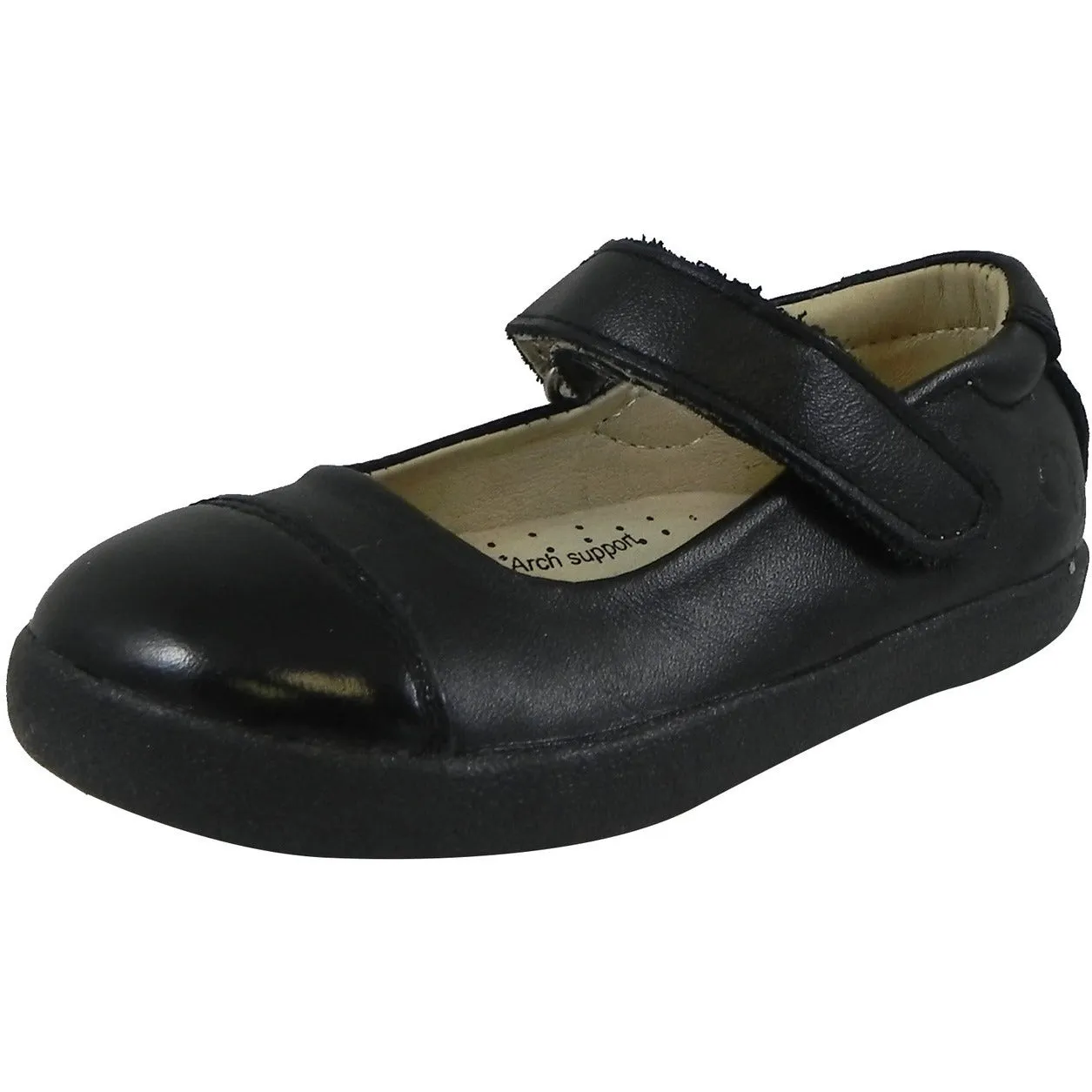 Old Soles Girl's 365 Quest Shoe Black Leather Hook and Loop Mary Jane Shoe