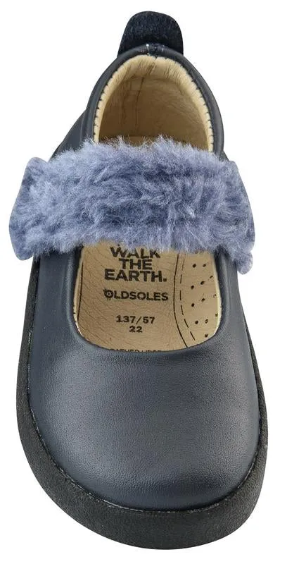 Old Soles Girl's Fur Jane Leather Mary Jane Sneakers, Navy