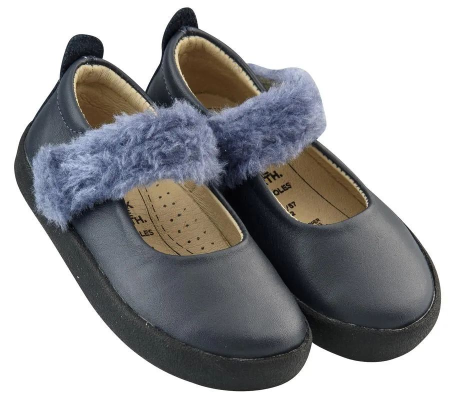 Old Soles Girl's Fur Jane Leather Mary Jane Sneakers, Navy