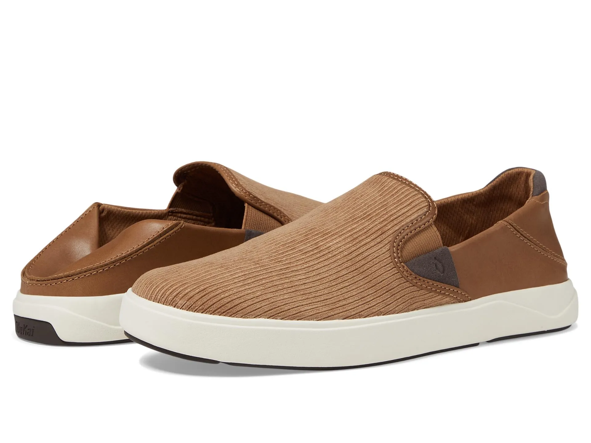 OLUKAI Lae'ahi Kapa Men's Slip On Sneakers,Drop-in Heel & Comfort Fit, Tan / Dk Wood