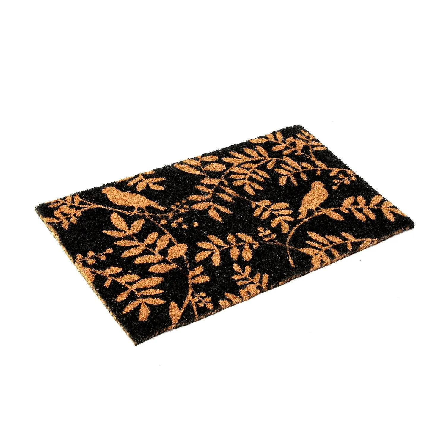 OnlyMat Bird and Leaf Printed Natural Coir Black Doormat