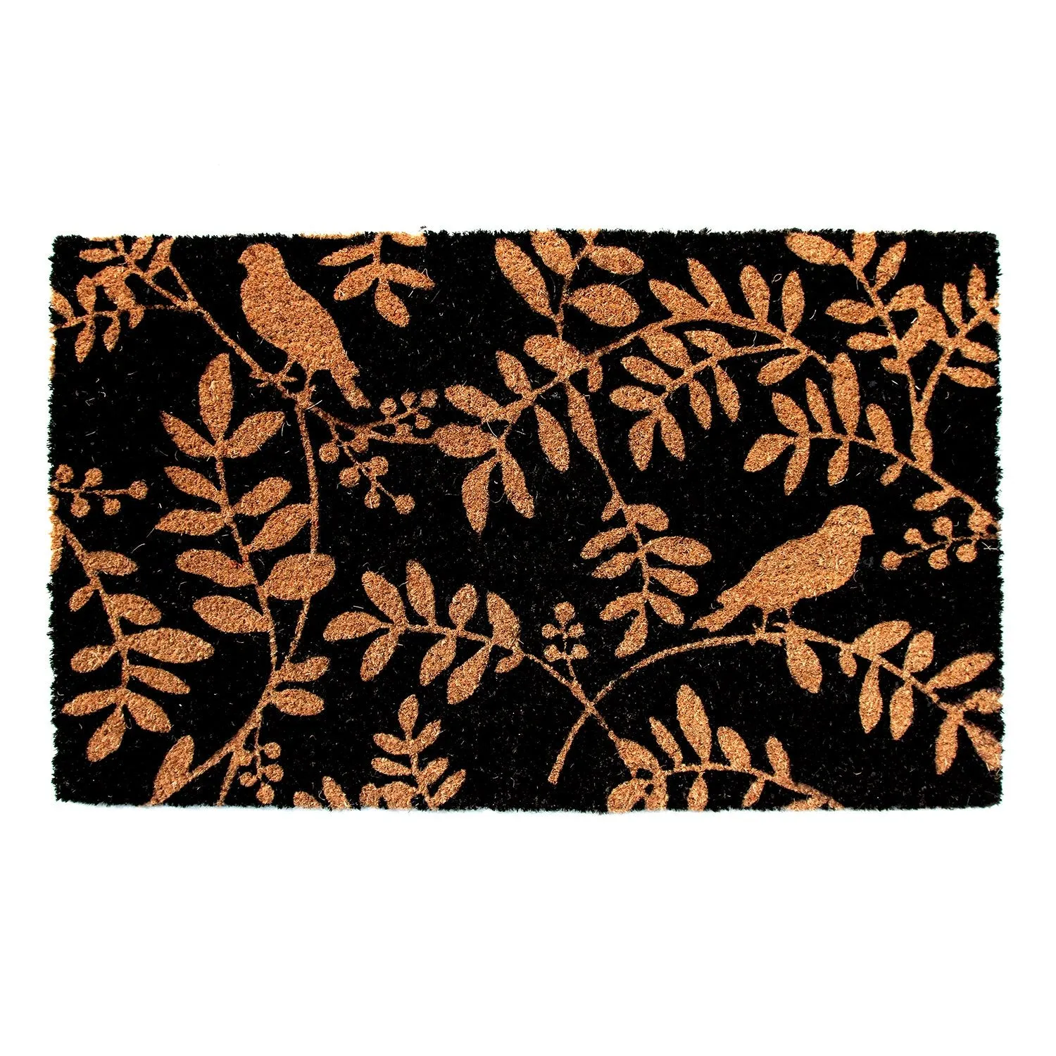 OnlyMat Bird and Leaf Printed Natural Coir Black Doormat