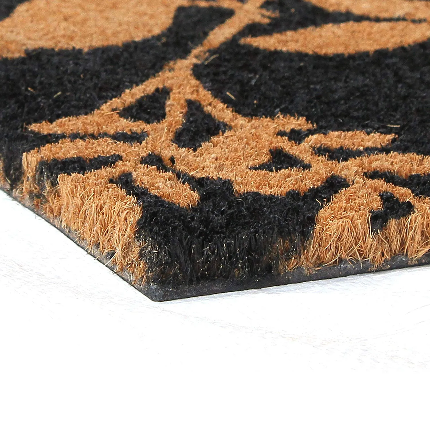 OnlyMat Bird and Leaf Printed Natural Coir Black Doormat