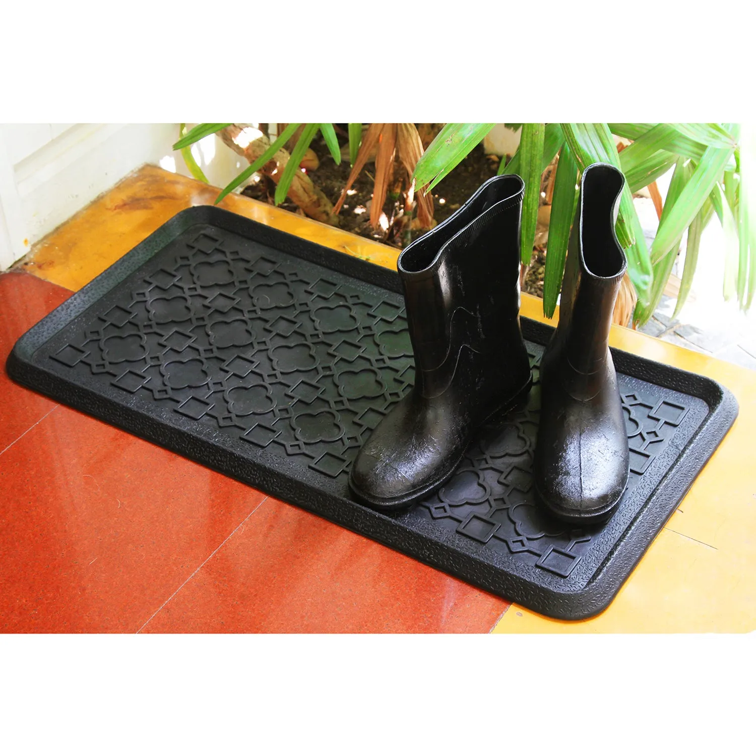 OnlyMat Black Elegant Rubber Boot tray Entrance Mat - Indoor / Outdoor, Waterproof