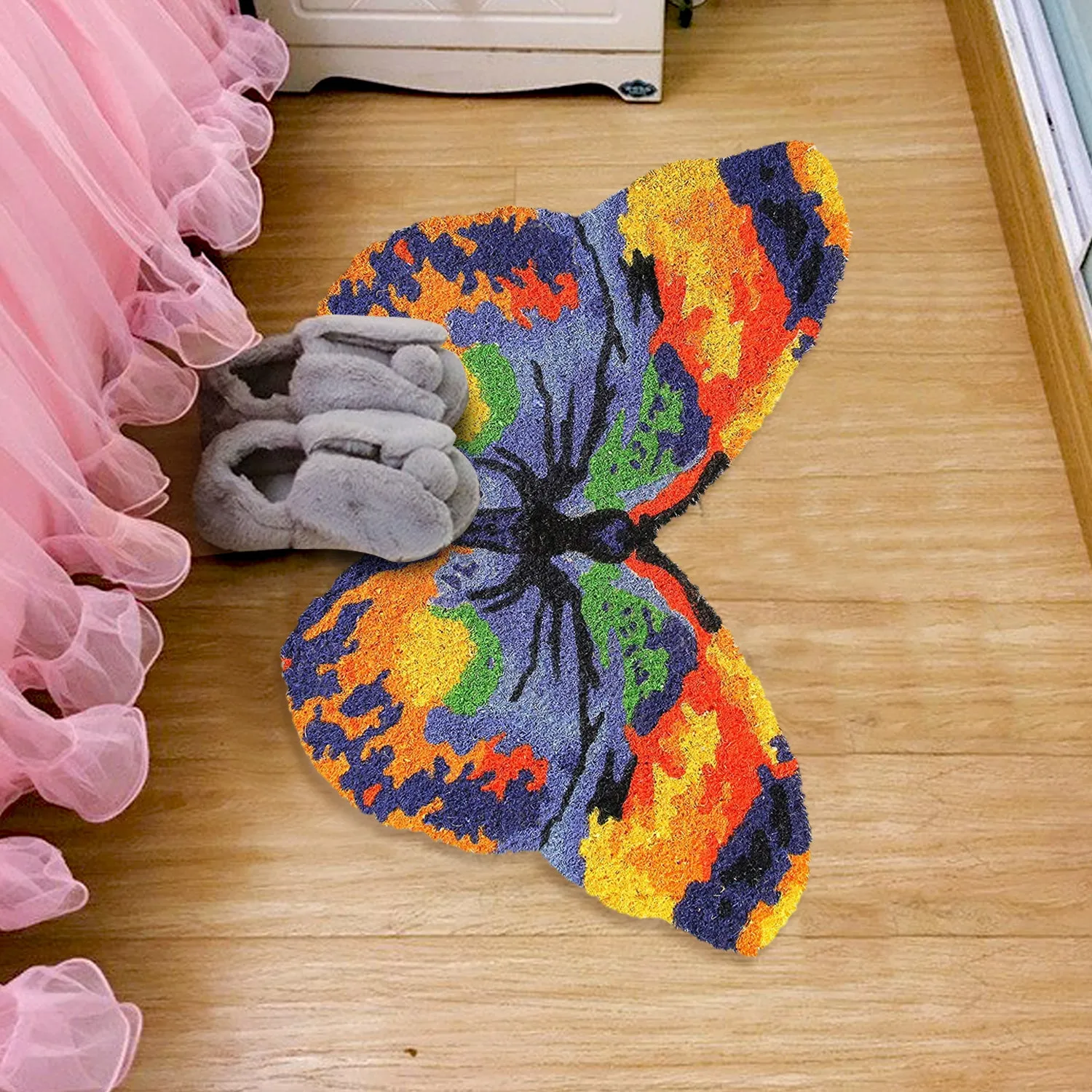 OnlyMat Butterfly Shaped Beautiful & Colourful Anti-Slip Natural Coir Floor Mat