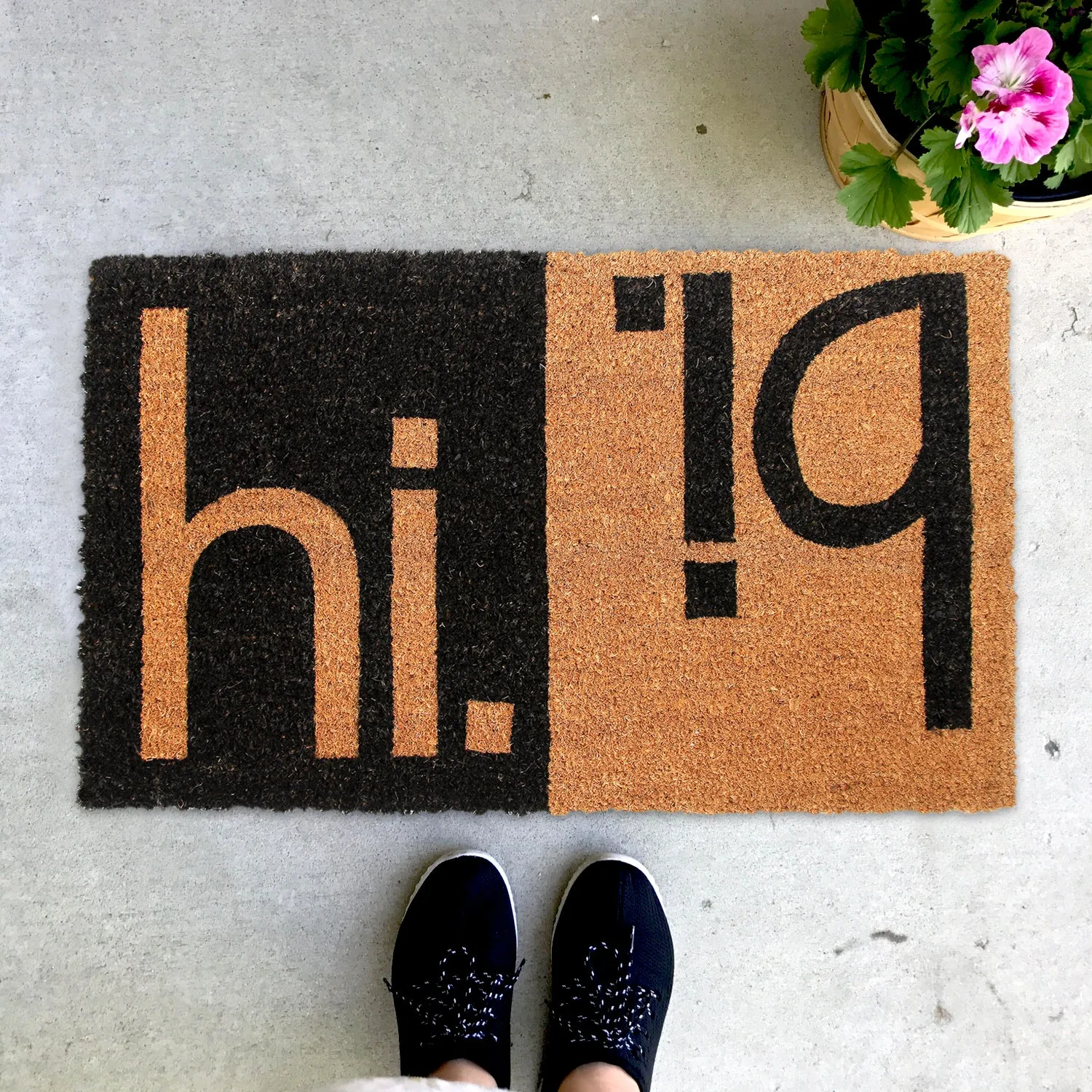 OnlyMat Elegant Funny Black & Brown "Hi Bi" Printed Natural Coir Entrance Doormat