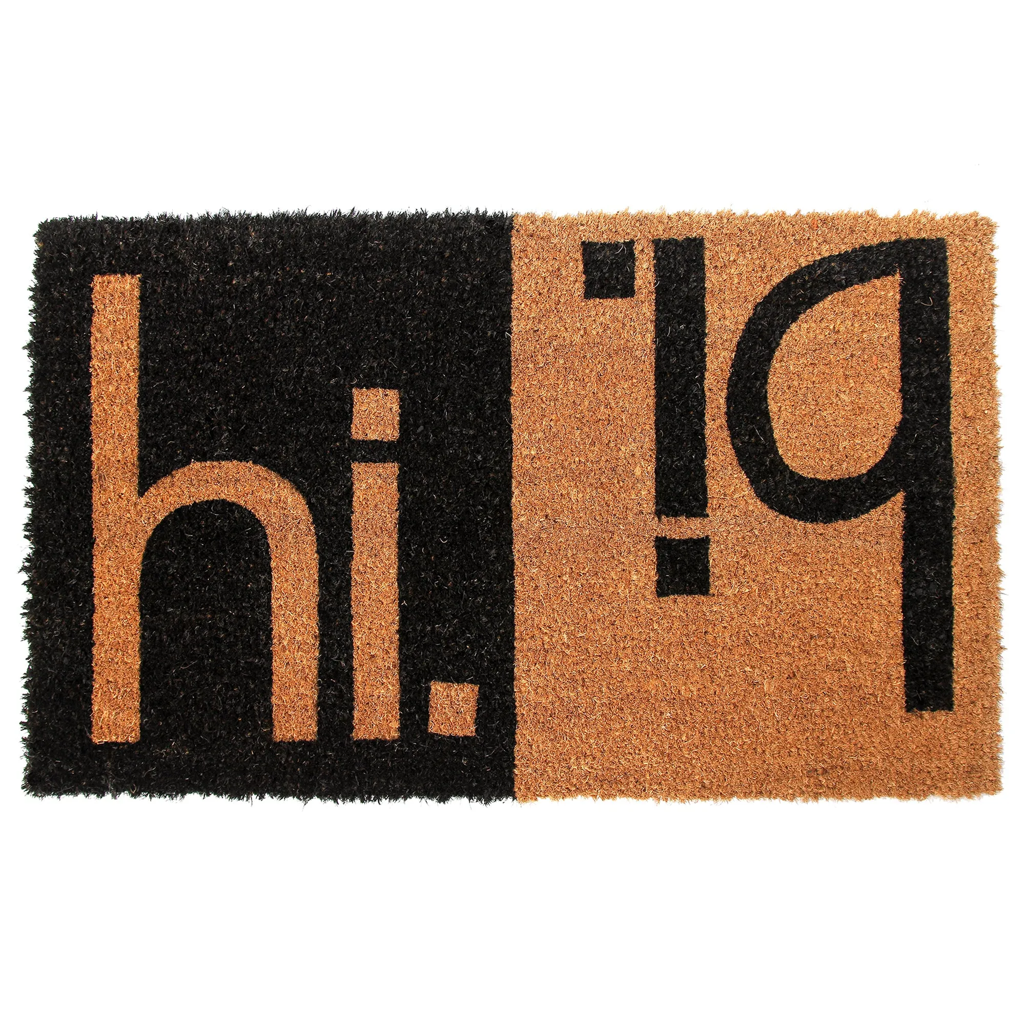 OnlyMat Elegant Funny Black & Brown "Hi Bi" Printed Natural Coir Entrance Doormat