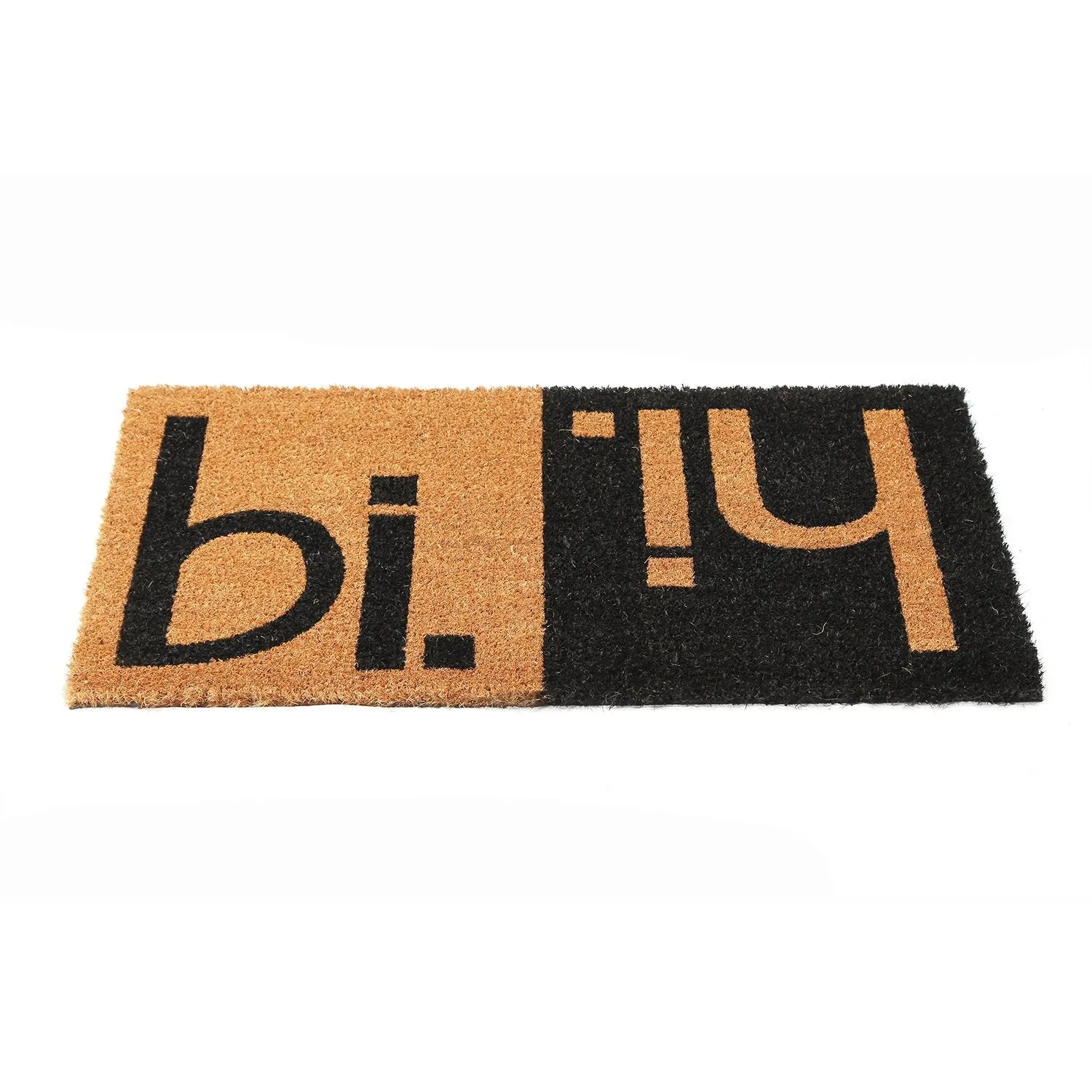 OnlyMat Elegant Funny Black & Brown "Hi Bi" Printed Natural Coir Entrance Doormat