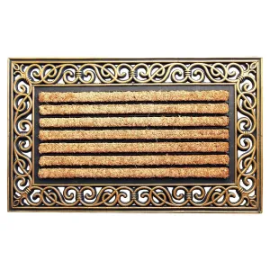 OnlyMat Elegant Natural Rubber and Coir Moulded Metallic Finish Floor Mat - 45cm x 75cm / 40cm x 60cm