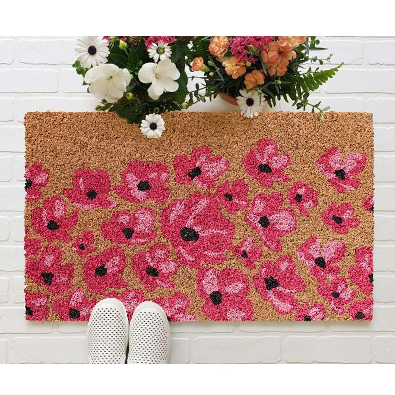 OnlyMat Flower Design Printed  Natrual Coir Floor Mat - 5 Colour Options