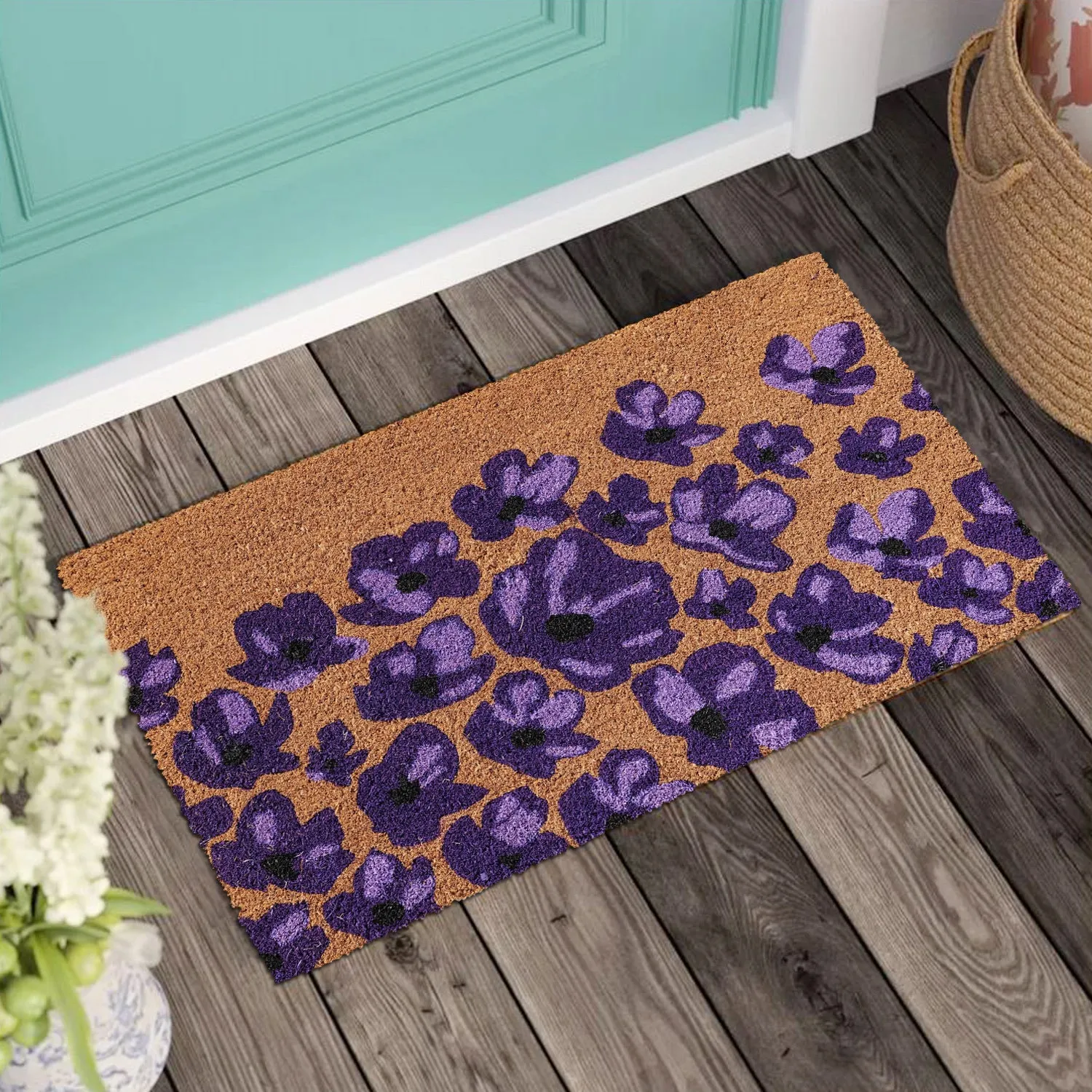 OnlyMat Flower Design Printed  Natrual Coir Floor Mat - 5 Colour Options