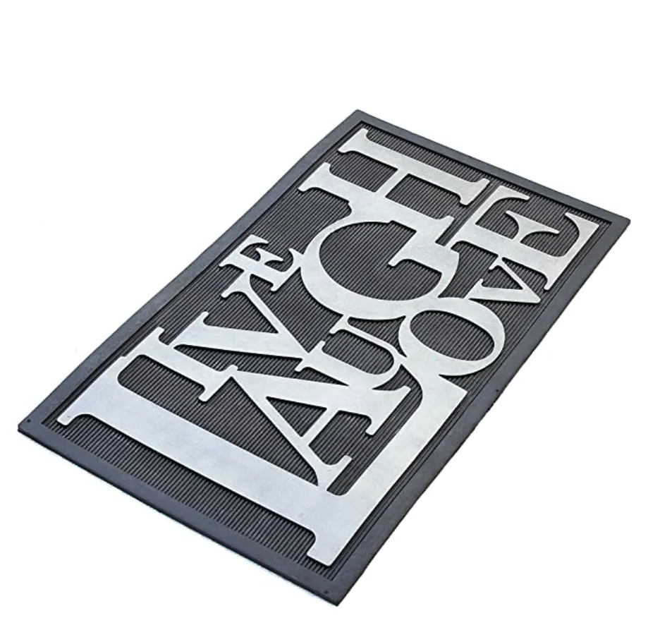 OnlyMat Funny LIVE LAUGH LOVE Metallic Finish Rubber Mat - Indoor / Outdoor, Waterproof