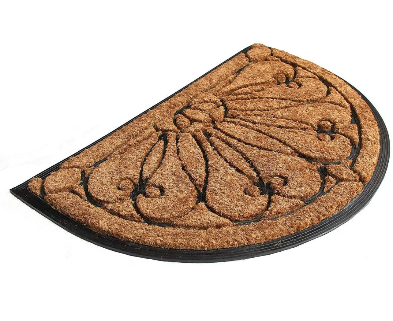 OnlyMat Half Moon Doormat, Natural Coir Surface and Rubber Moulded Border and Backing Mat (60cm x 90cm x 2 cm)