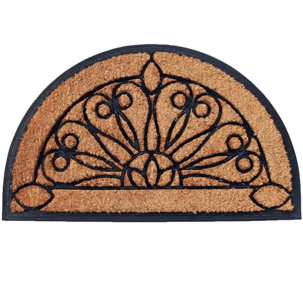 OnlyMat Half Moon Doormat, Natural Coir Surface and Rubber Moulded Border and Backing Mat (60cm x 90cm x 2 cm)