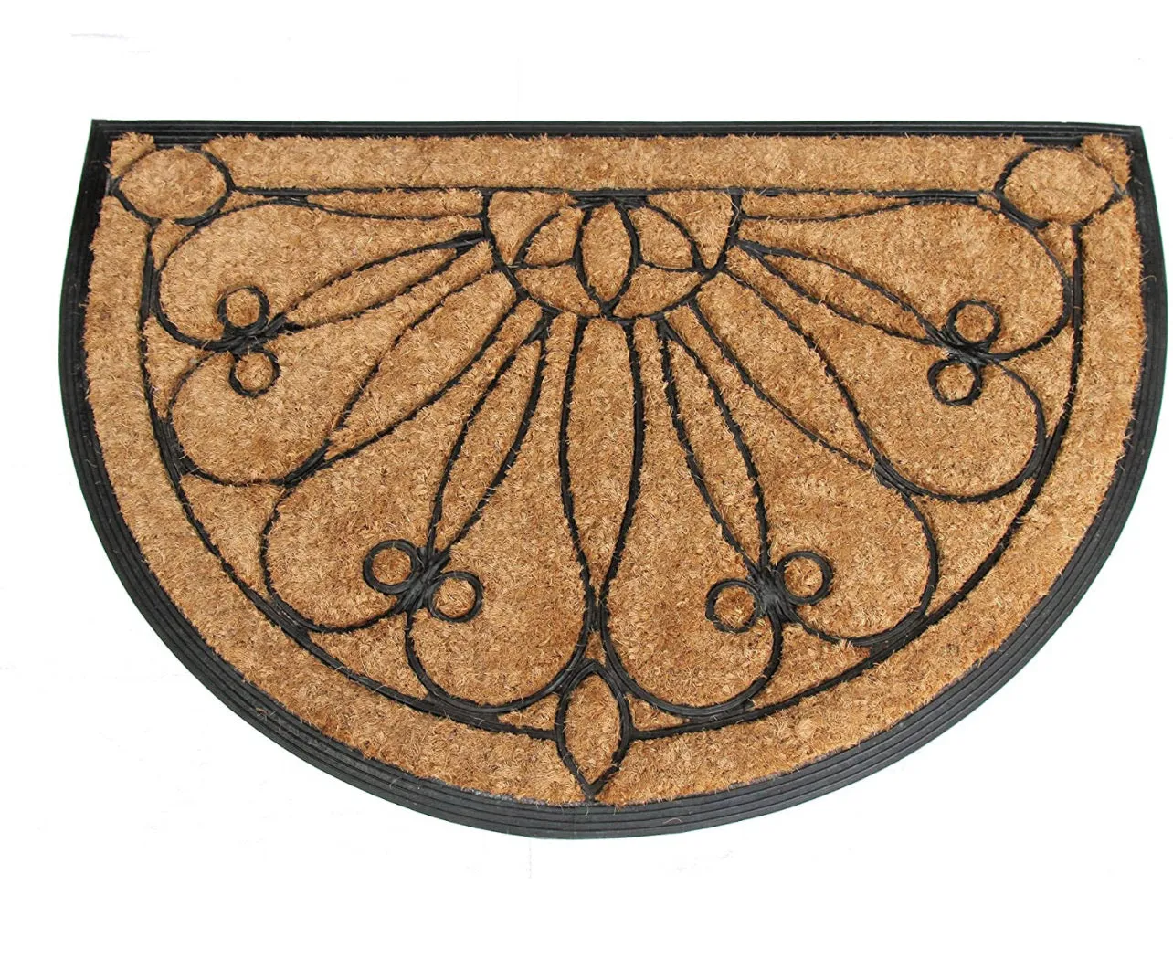 OnlyMat Half Moon Doormat, Natural Coir Surface and Rubber Moulded Border and Backing Mat (60cm x 90cm x 2 cm)