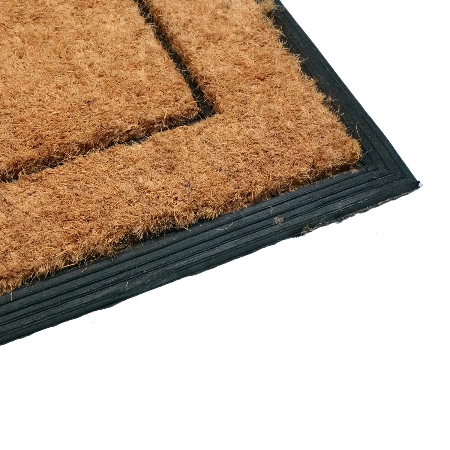 OnlyMat Plain Natural Coir Doormat with Rubber Moulded Border and Backing Mat (60cm x 90cm x 2 cm)